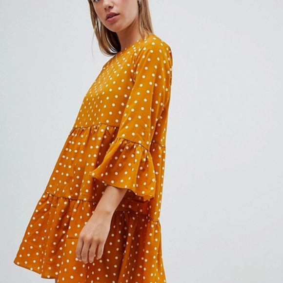 ASOS QED London mustard frill detail shift dress - Picture 3 of 3